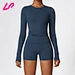 Get seamless comfort and style with our long sleeve short set. Made with high-quality and stretchy fabric, our crop top and shorts set offers a comfortable and flattering fit.